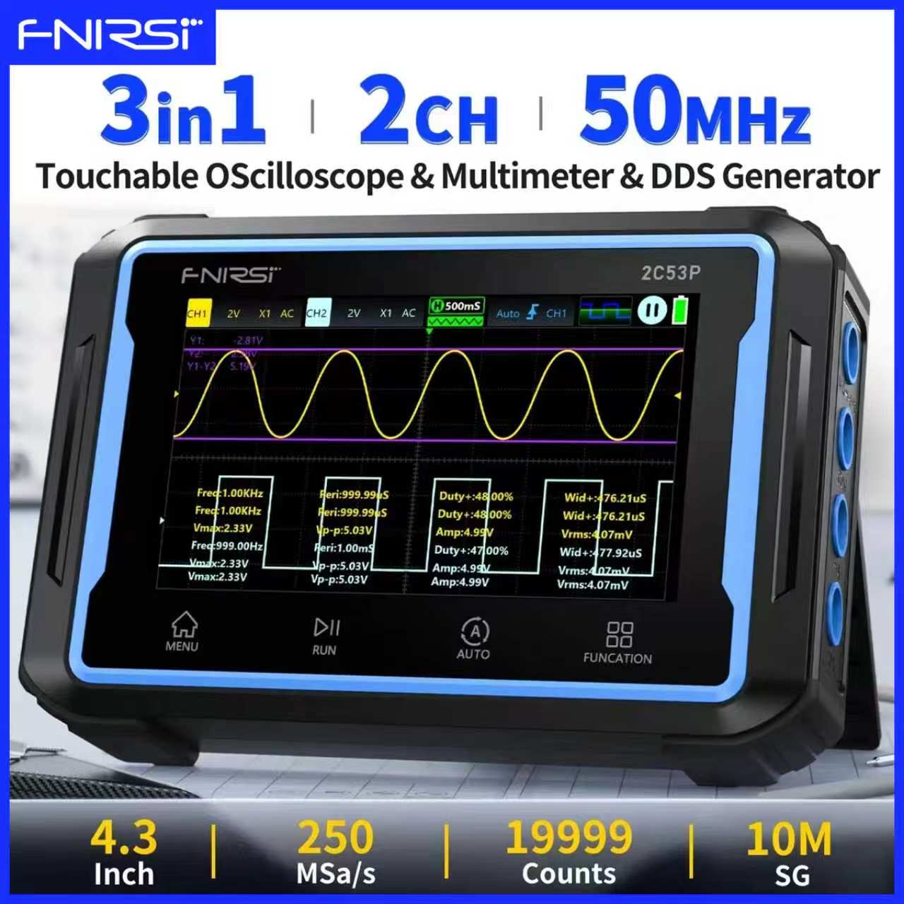 Signal Generator Spectrum Analyzer - FNIRSI 2C53P Touchscreen Digital-Oszilloskop Zweikanal 250MS/s